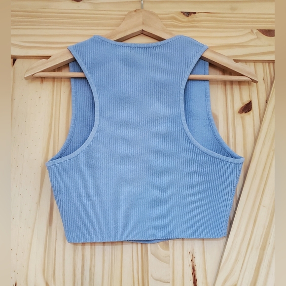 Aritzia Babaton Size M Light Blue Sculpt Knit Racer Cropped Tank - Picture 7 of 7